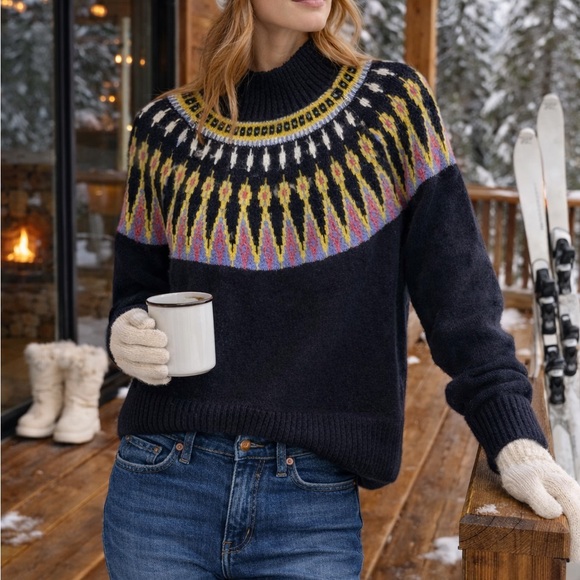 French Connection Sweaters - French Connection Fair Isle Knit Sweater Black Multicolor Small Cabincore